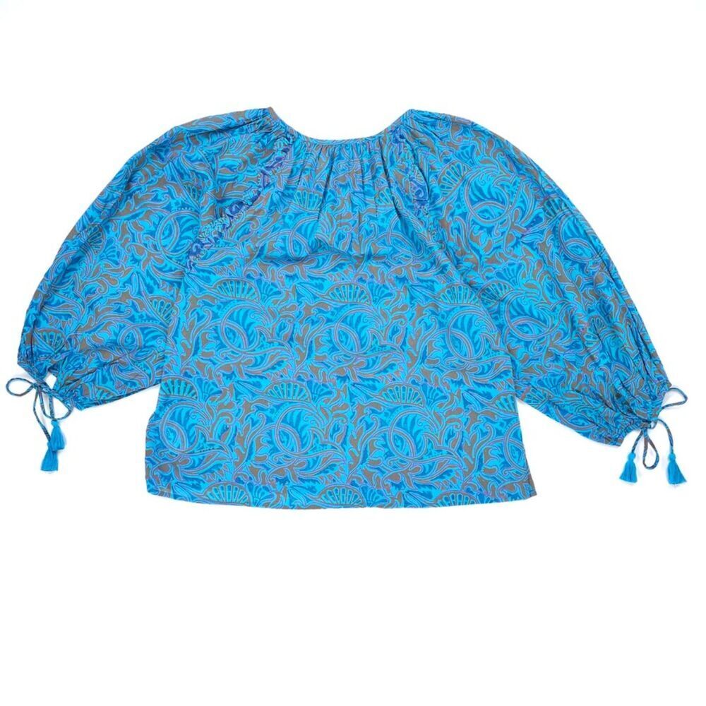 NEW Cleobella Jayda Blouse Zuri Block Print Puff Sleeve Romantic Beachy Boho - Picture 6 of 8